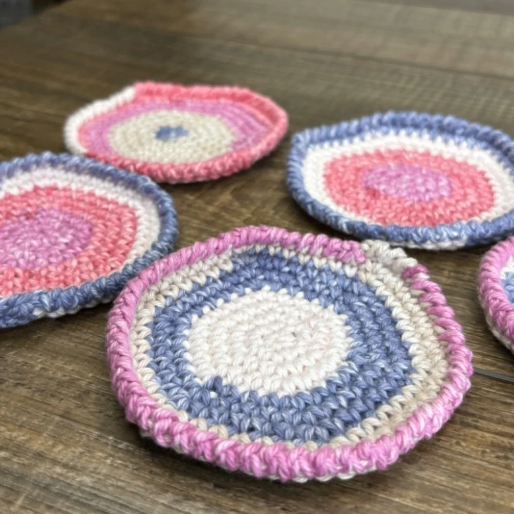 5 Coasters and 2 Round Scrubbies Set‎ Handcrafted Crochet by Seller Cotton